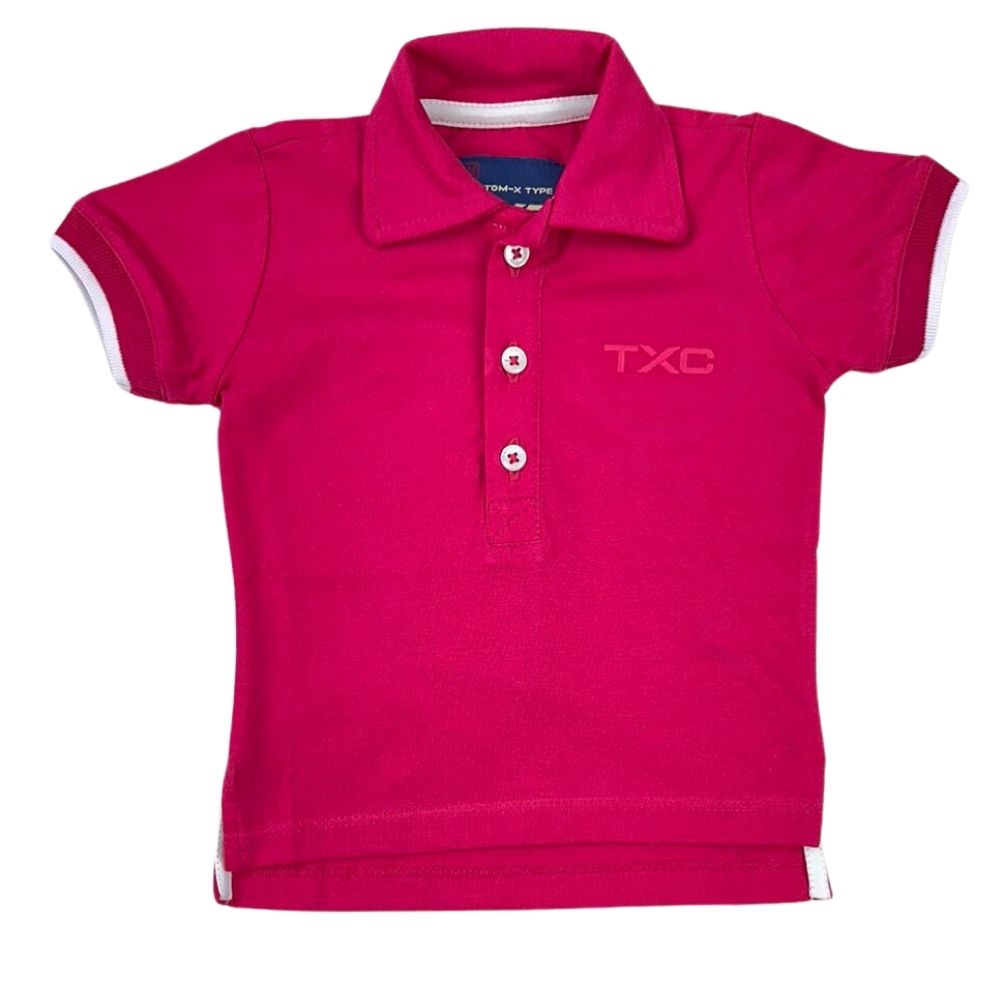 Camisa Polo Infantil TXC Feminina Rosa Pink Slim Custom Com Logo Bordada em Rosa Ref.27260I