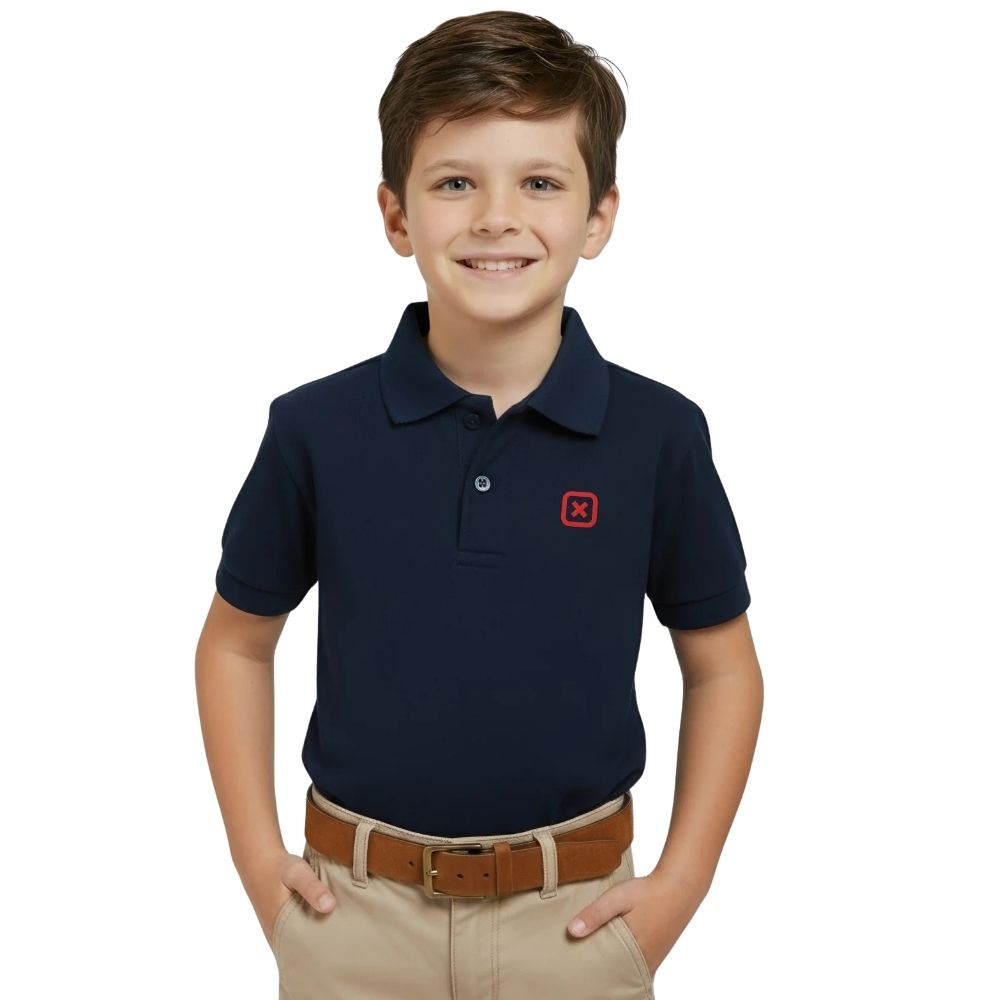 Camisa Polo Infantil TXC Manga Curta Custom Piquet Azul Marinho Logo Vermelho REF:6368I