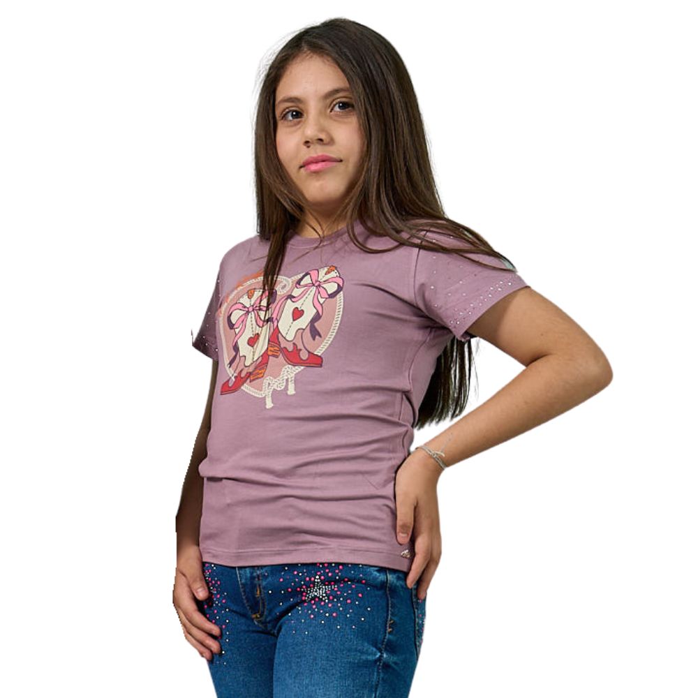 Camiseta Infantil Miss Country T-Shirt Heartland Manga Curta Lilás Ref:003353