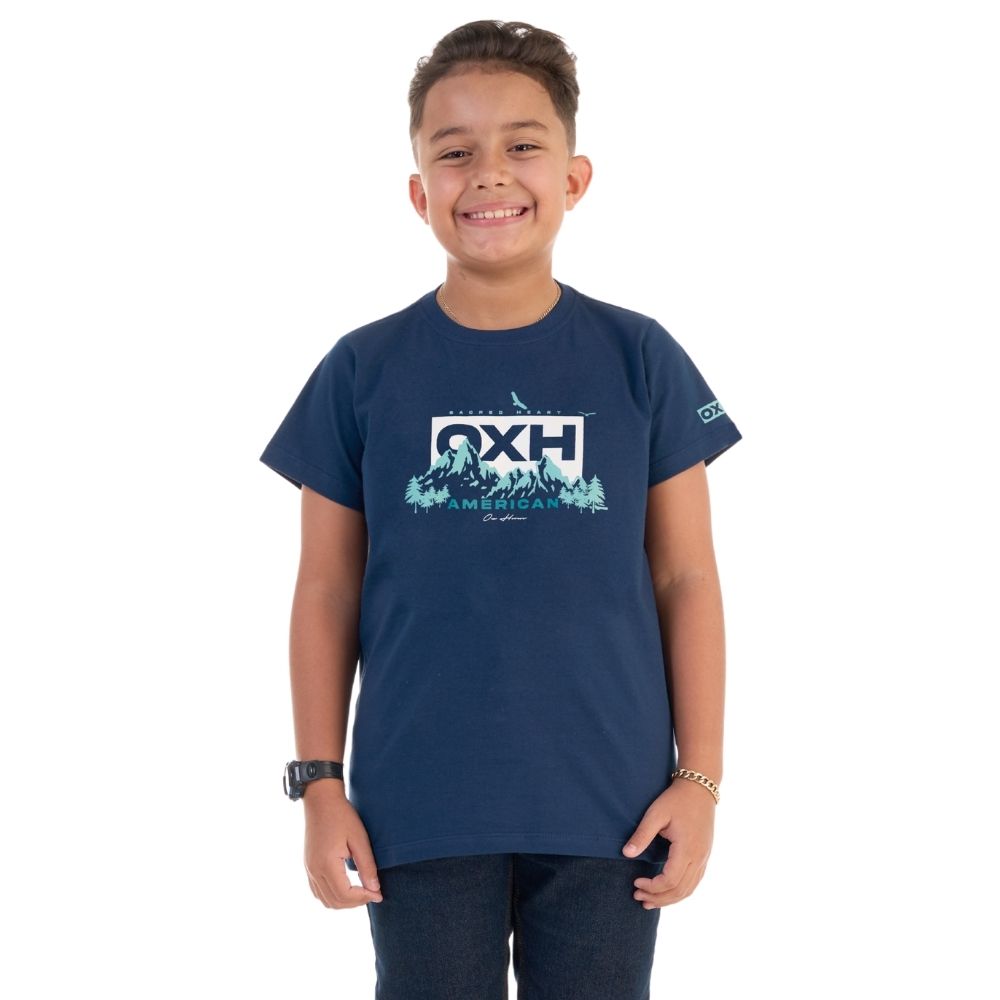 Camiseta Infantil Ox Horns Azul Marinho Estampada American Ref:5303
