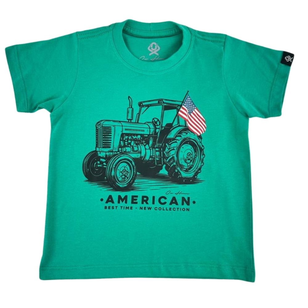 Camiseta Infantil Ox Horns Verde Bandeira Estampa Trator Ref:5326