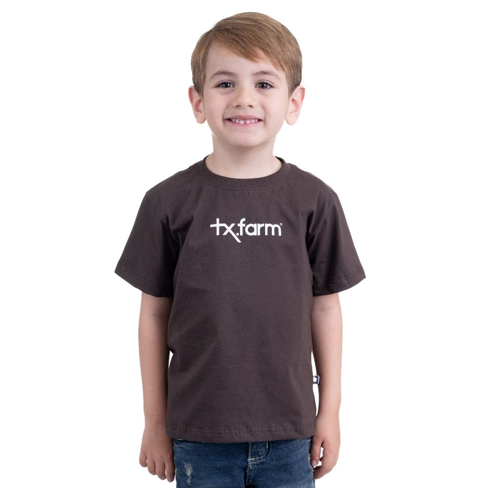 Camiseta Infantil Texas Farm Marrom Manga Curta Com Logo Bege Ref.CIM001