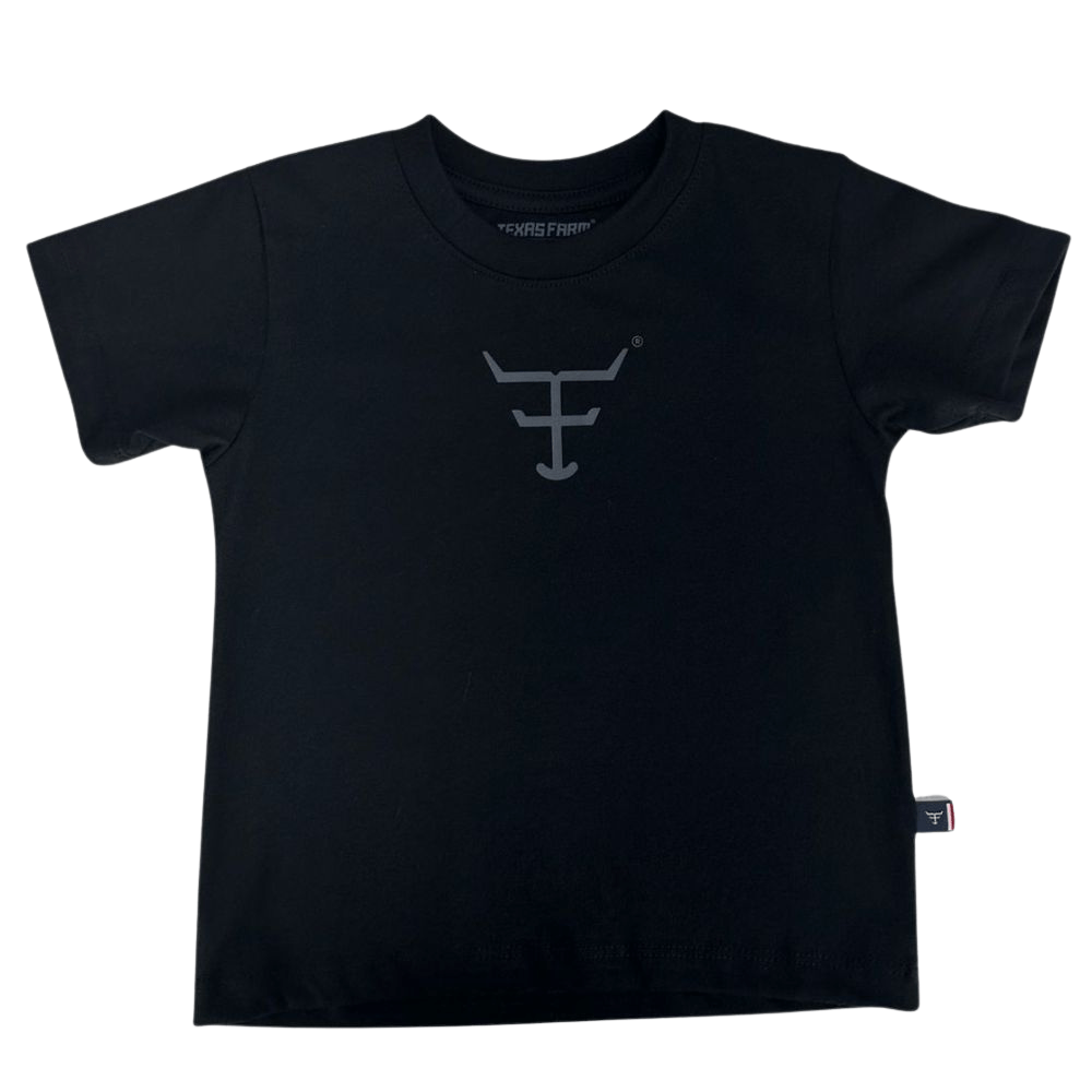 Camiseta Infantil Texas Farm Preto Com Logo Cinza Chumbo Ref:CIM036/CTM029