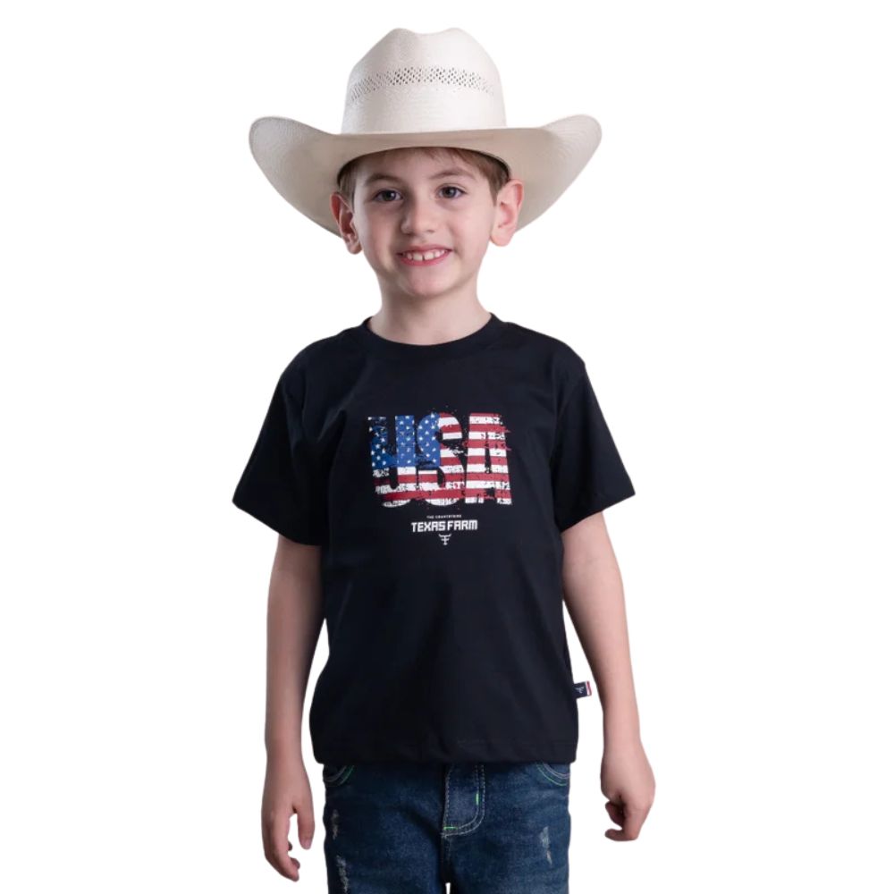 Camiseta Infantil Texas Farm Preto Estampada Ref:CIM059