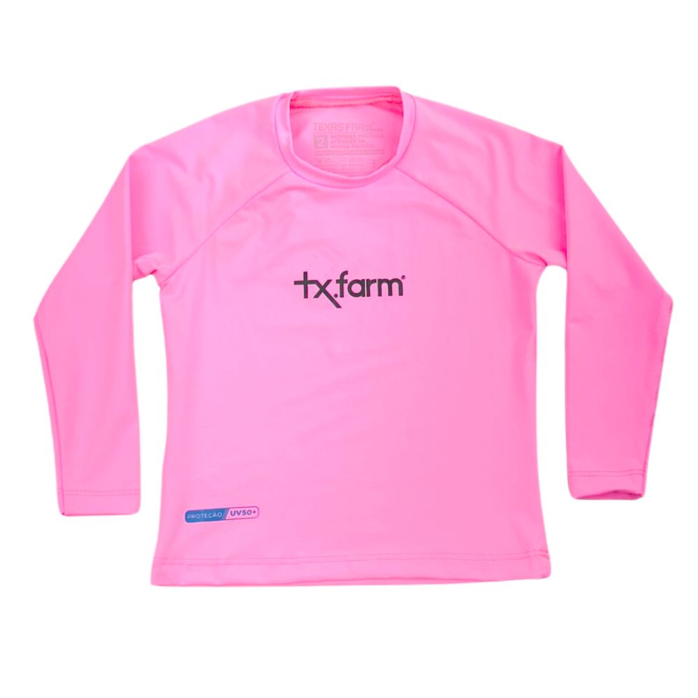 Camiseta Infantil Texas Farm Rosa Chiclete Manga Longa UV50+ Com Logo Em Preto Ref:UVMINI 0001/ UVTEEN001