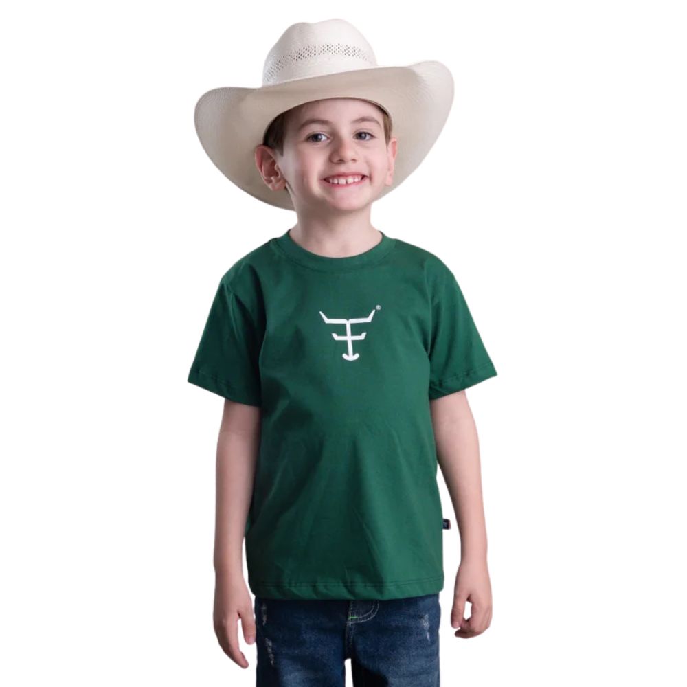Camiseta Infantil Texas Farm Verde Bandeira Com Logo Branco Ref:CIM036/CTM029