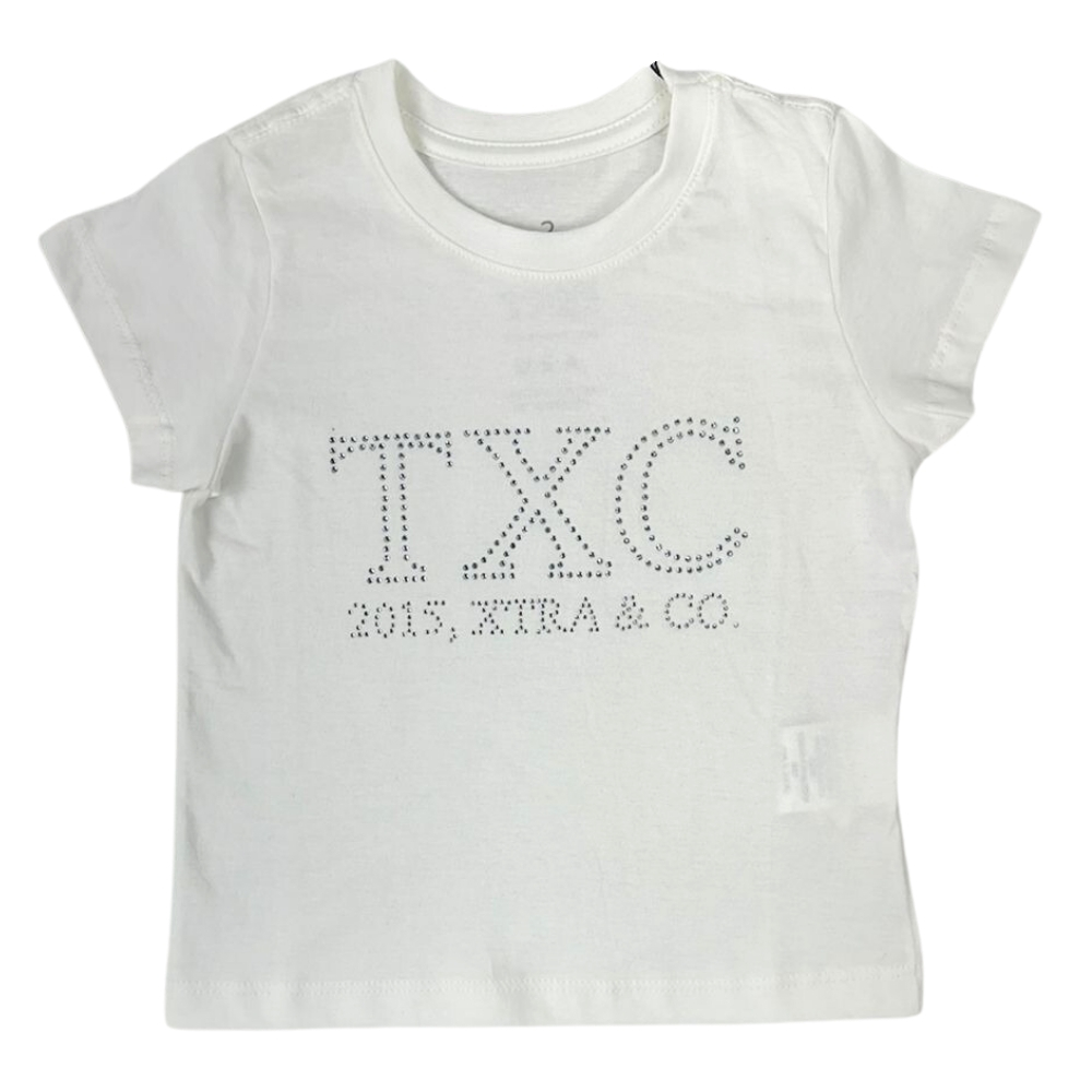 Camiseta Infantil TXC Feminina Manga Curta Off White Slim Custom C/ Logo De Strass REF: 50976I