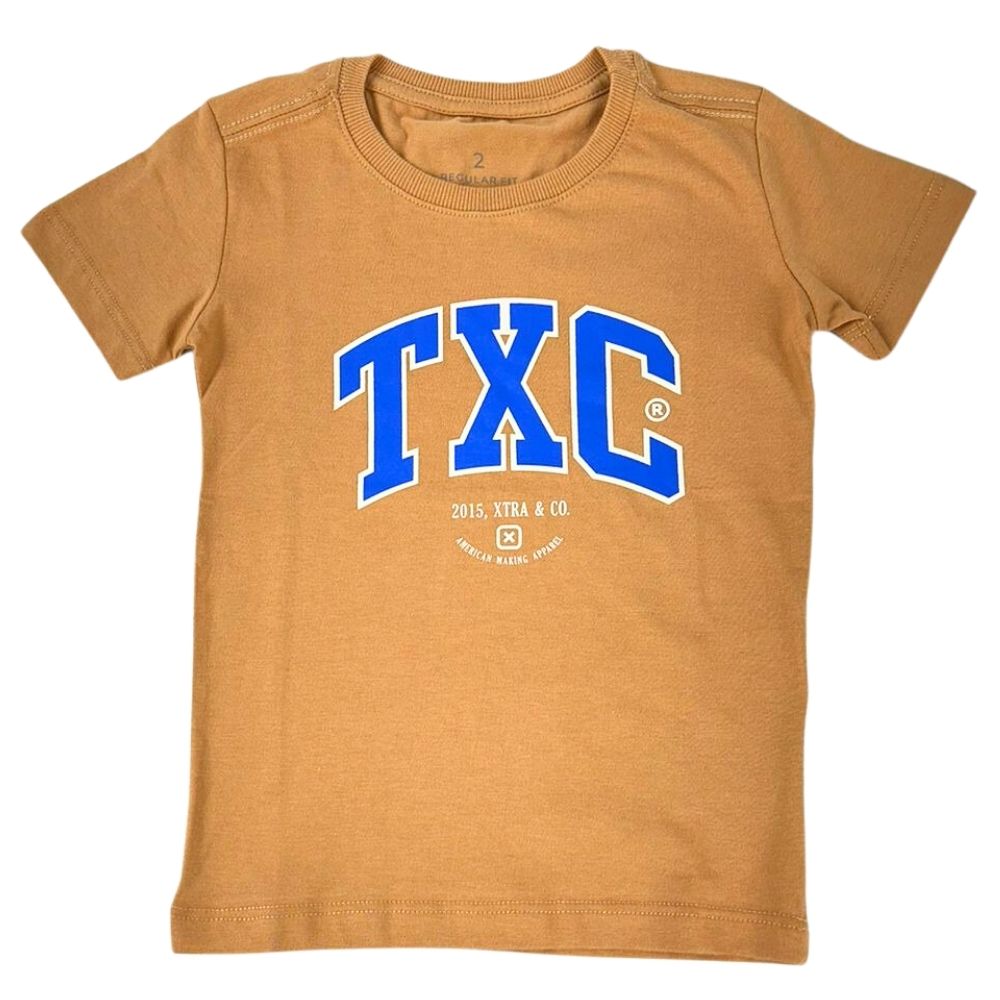 Camiseta Infantil TXC Khaki Manga Curta Regular Custom Com Logo Em Azul Royal REF: 192250I