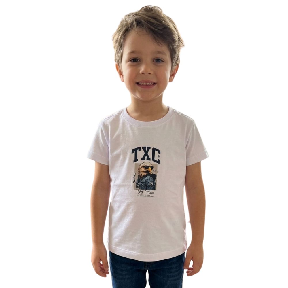 Camiseta Infantil TXC Manga Curta Regular Fio30 Branco Estampada Logo Preto Ref:195013I