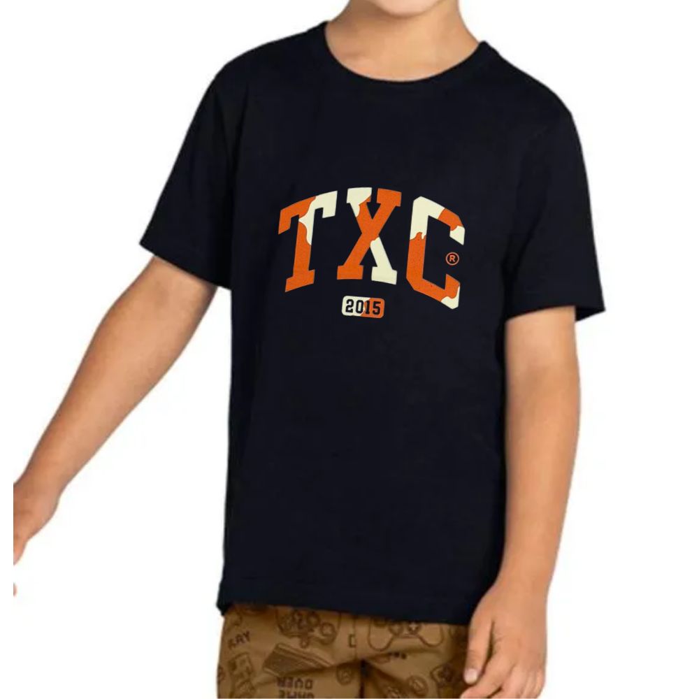 Camiseta Infantil TXC Preta Manga Curta Regular Custom Com Estampa Laranja Ref:192182I