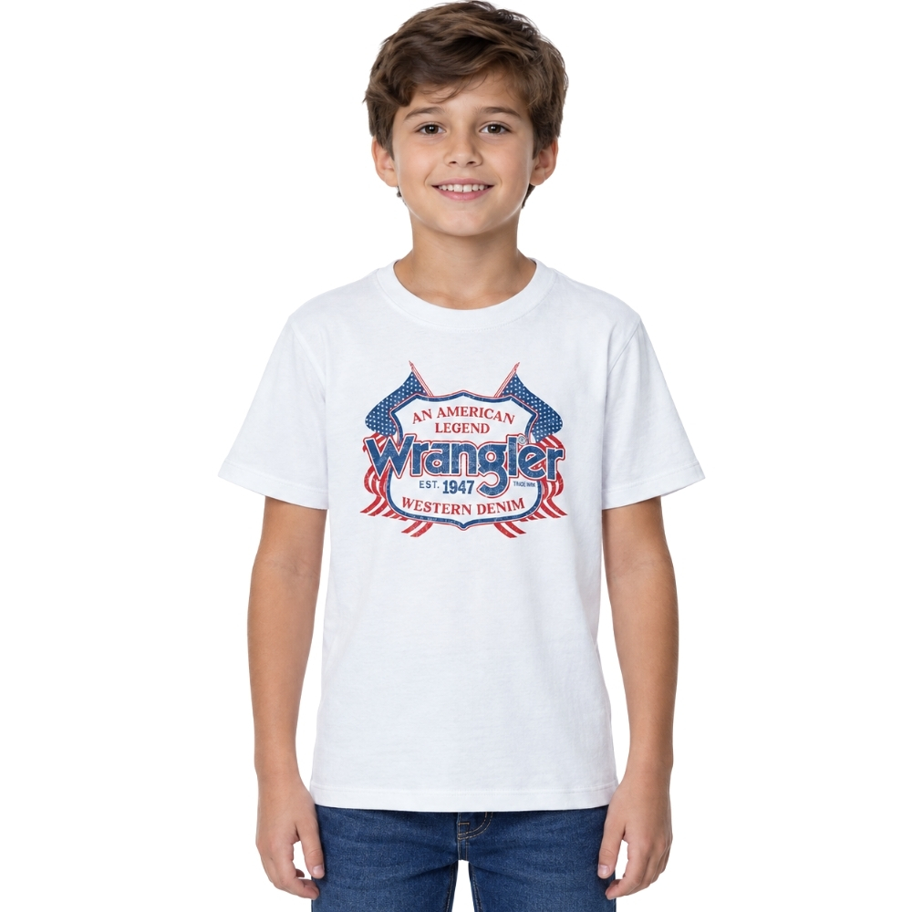 Camiseta Infantil Wrangler T-Shirt Junior Branca Com Estampa REF:WMJ5633BR