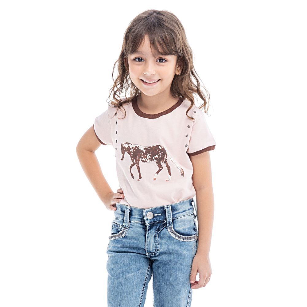 Camiseta Infantil Zenz TShirt Kids Fox Cor Rosa Com Cavalo Estampado Marrom Ref:1390