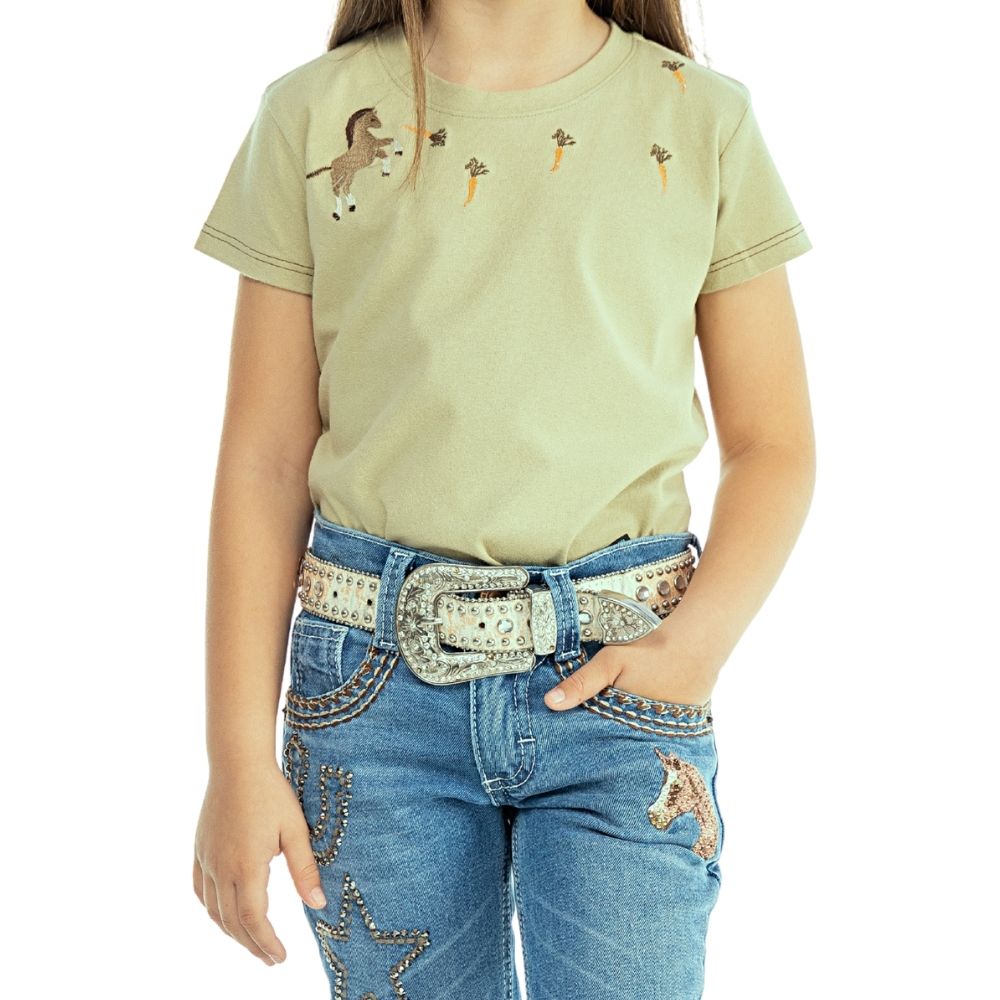 Camiseta Infantil Zenz TShirt Kids Lemonade Manga Curta Verde Com Bordados Cavalinho E Cenoura Ref:ZW0325054-1583