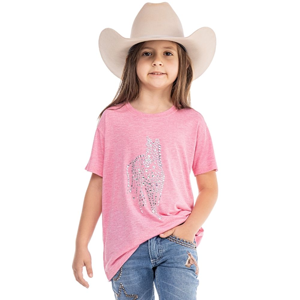 Camiseta Infantil Zenz TShirt Kids Maxi Pork Manga Curta Rosa Mescla Com Strass Ref:ZW0325053-1587