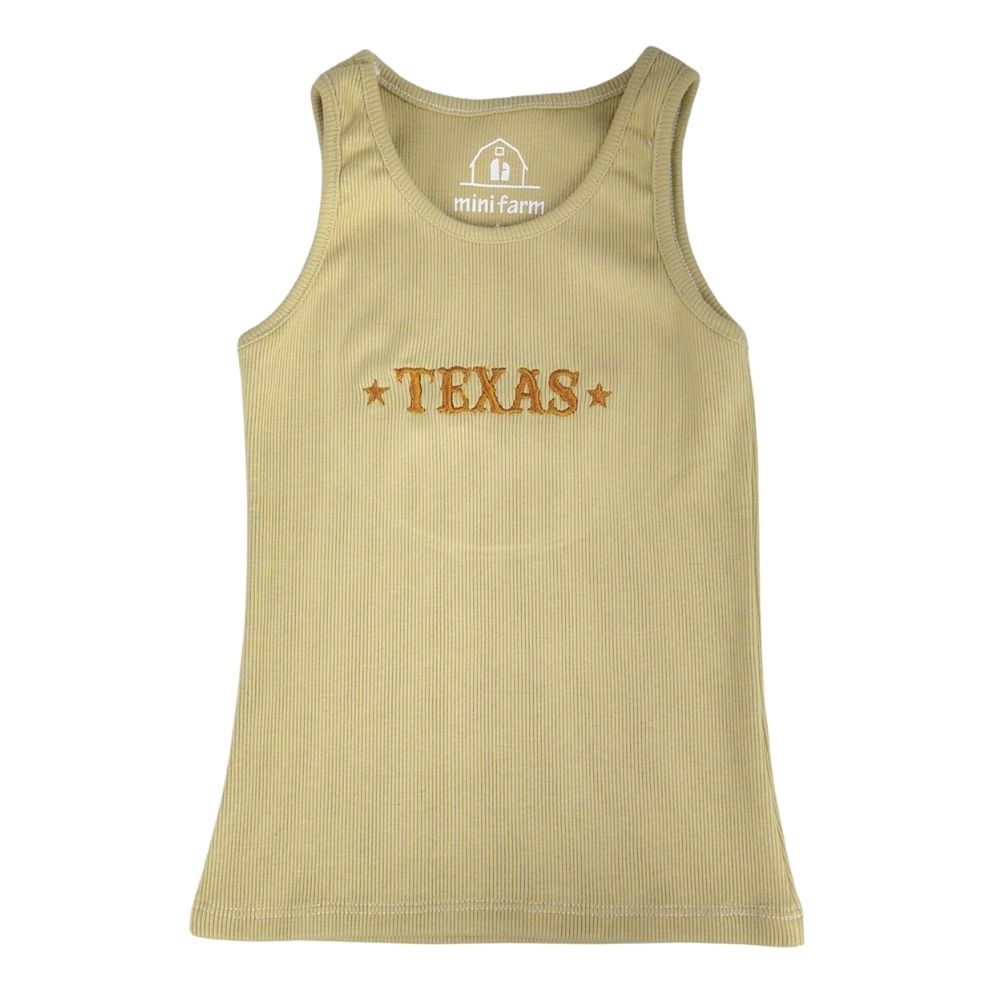 Camiseta Regata Infantil Mini Farm Cor Bege Com Bordado Texas Dourado REF: MF128