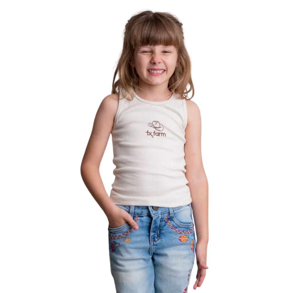 Regata Infantil Texas Farm Canelada Mini Teen Bege Com Logo Chapéu Marrom Ref:RTTEEN0003