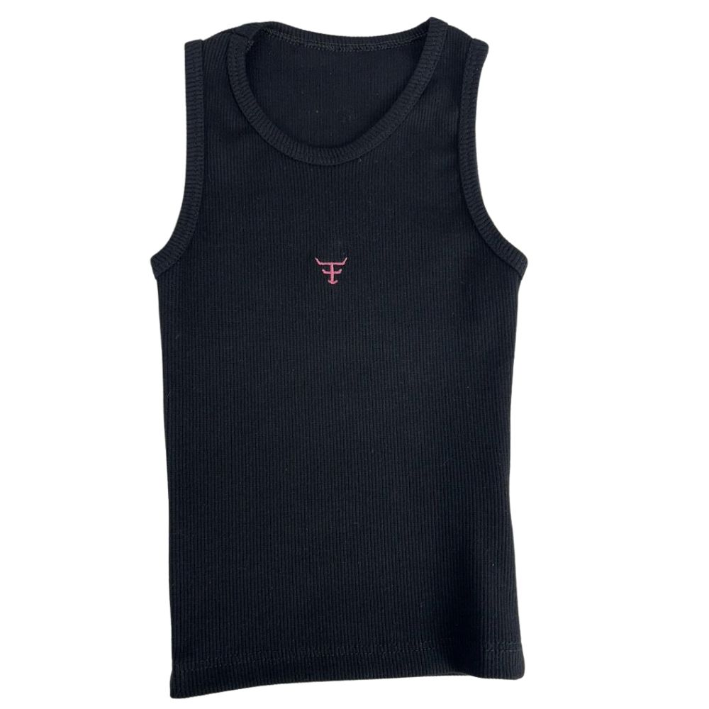 Regata Infantil Texas Farm Canelada Mini Teen Preta Com Logo Rosa Ref:RTTEEN0002