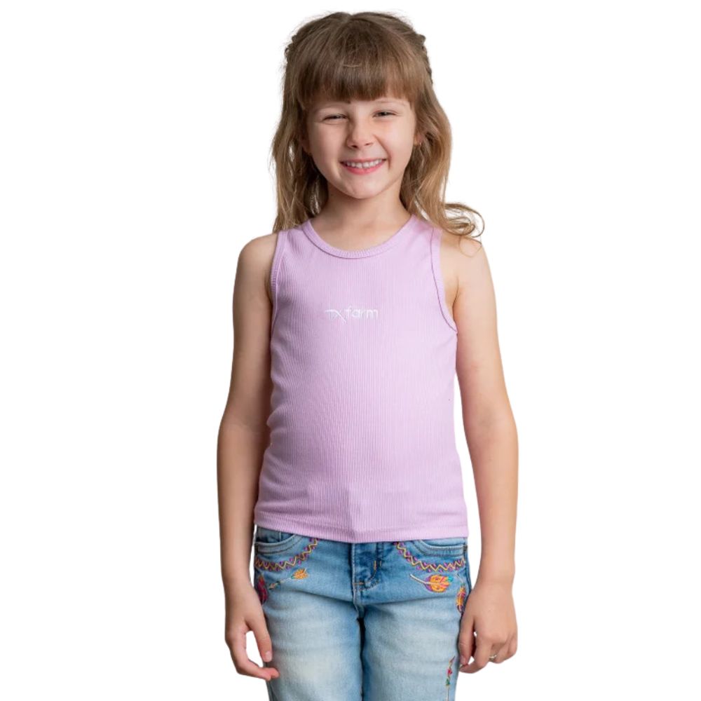 Regata Infantil Texas Farm Canelada Mini Teen Roxo Lilás Claro Com Logo Bordada Branco Ref:RTMIN0001