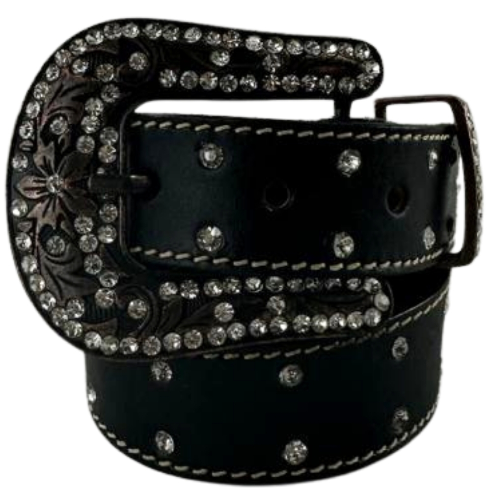 Cinto Infantil Feminino Pyramid Country Couro Preto Com Strass REF:PY-206