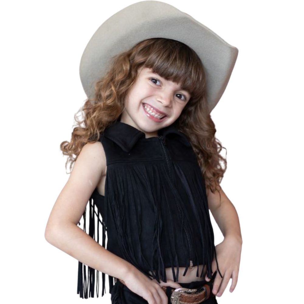 Colete Princesa Infantil Country City Preto Com Franja Ref:CIP20992