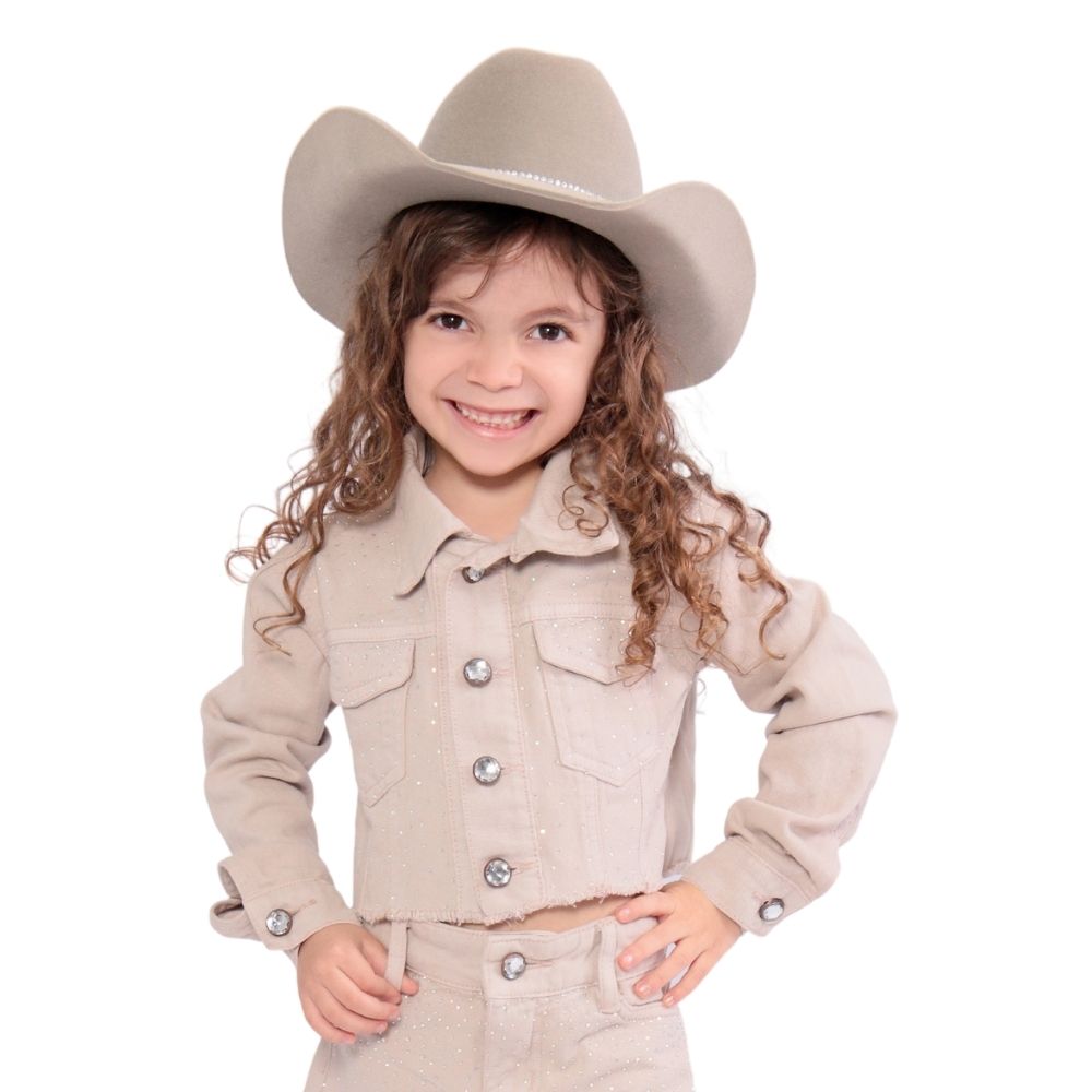 Jaqueta Infantil Country City Bege Cropped Manga Longa Com Brilho REF: 317 Jade