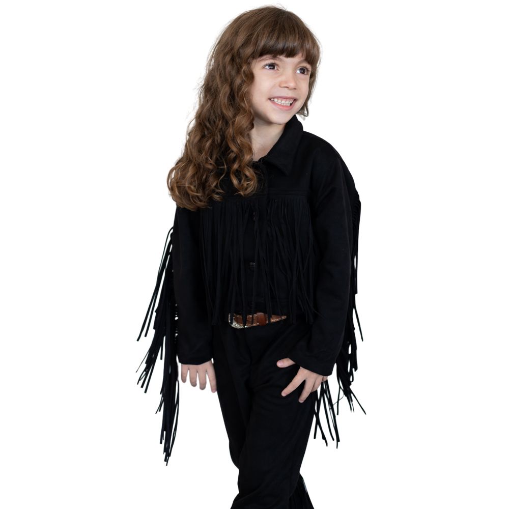 Jaqueta Princesa Infantil Country City Preto Com Franja Ref:JIP2083