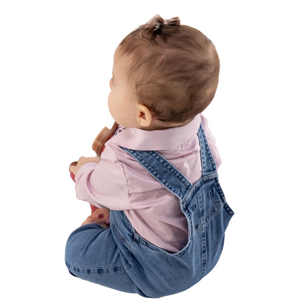 Macacão Baby Zenz Blue Jeans Médio Com Regulagem E Bordados Ref