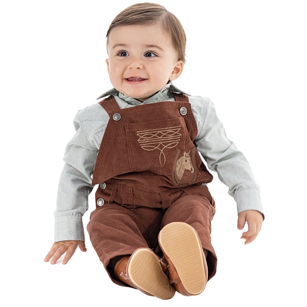 Macacão Infantil Zenz Baby Roy Marrom Bordado Cavalo/Ferradura E Florão Ref:ZW012070-1706