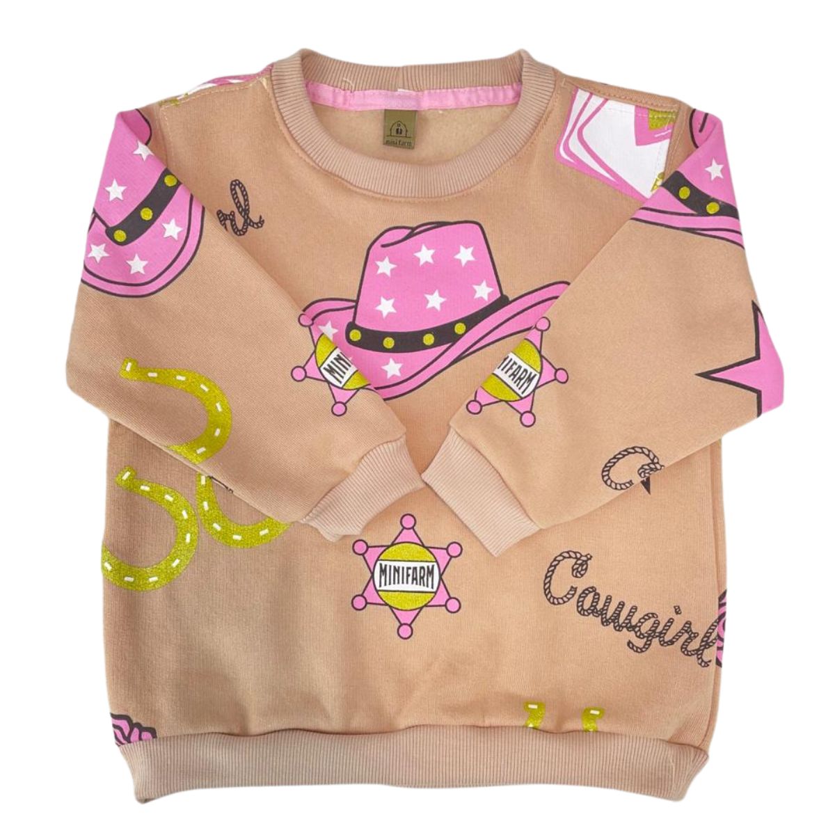 Moletom Infantil BNN Mini Farm Estrela Cowgirl Bege R:MF65