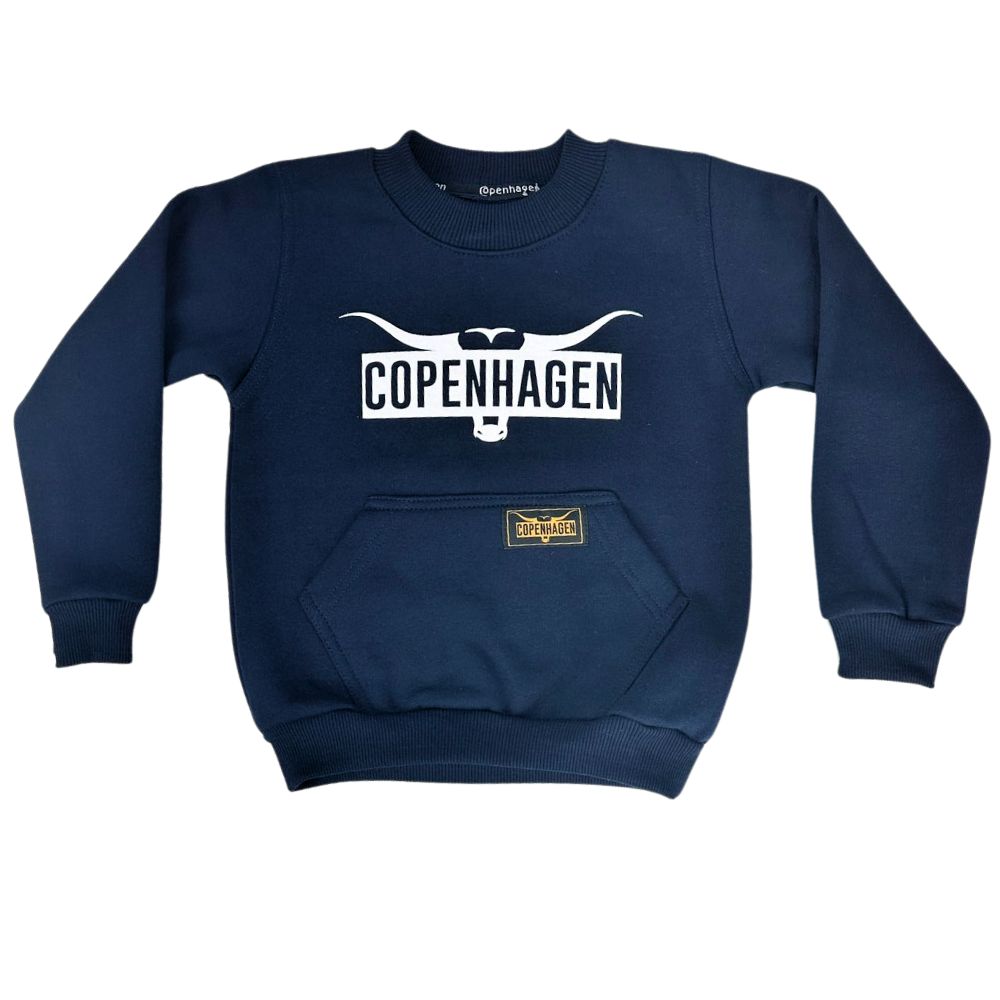 Moletom Infantil Copenhagem Azul Escuro Manga Longa Com Logo Long HornBranco COD:8683