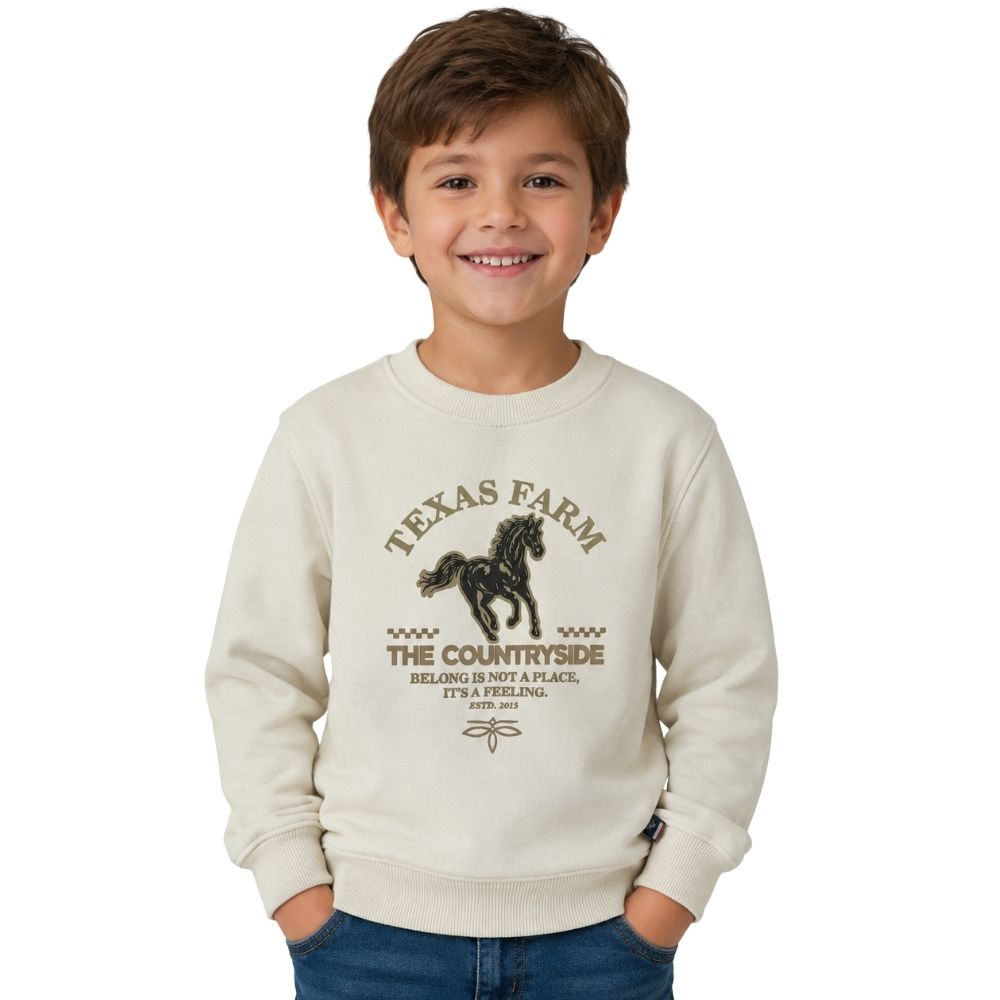 Moletom Infantil Juvenil Texas Farm Feeling Gola Careca Off White Estampada REF:MTCMINI003/MTCTEEN003