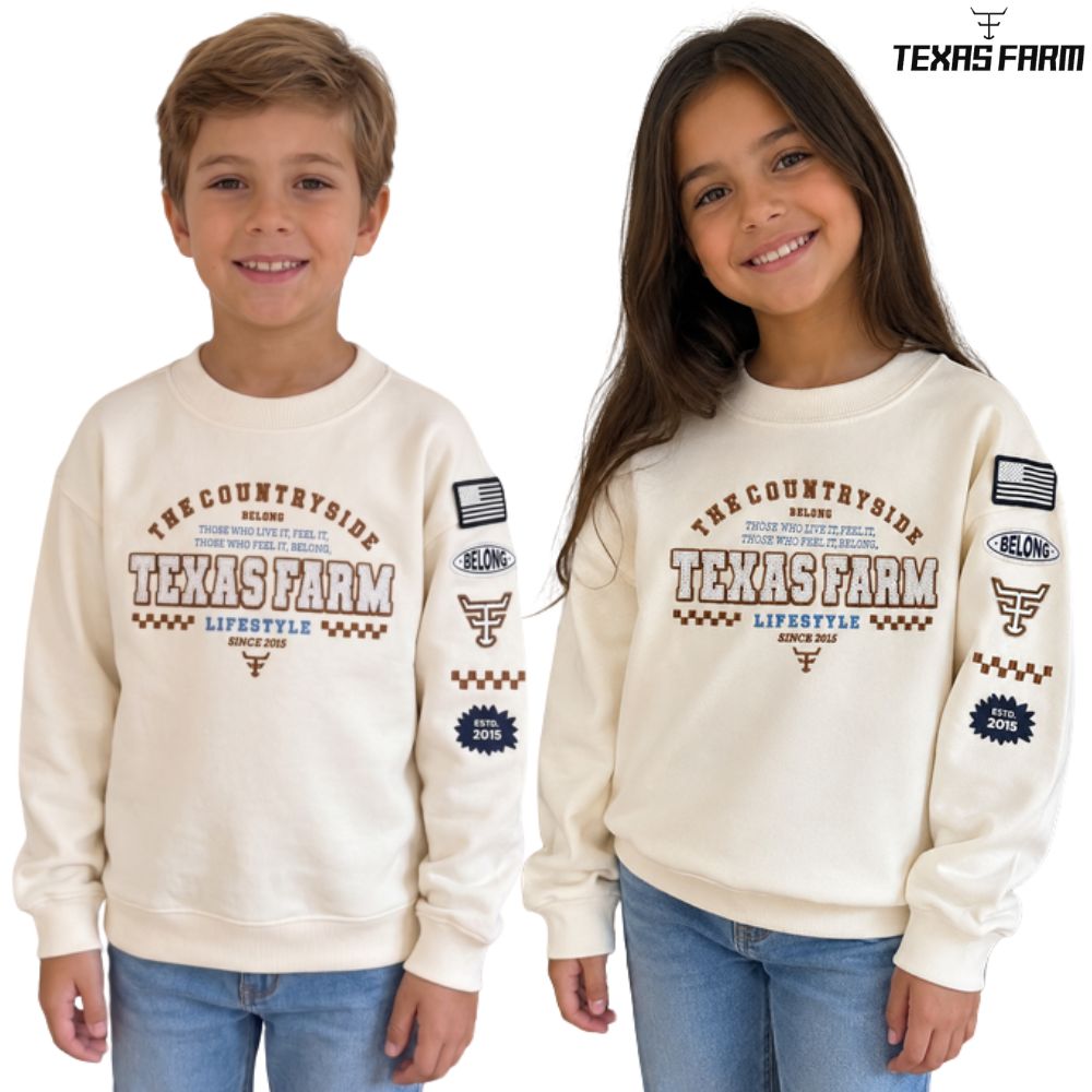 Moletom Infantil Juvenil Texas Farm Race Start Gola Careca Off White REF:-MTCMINI004/MTCTTEEN004