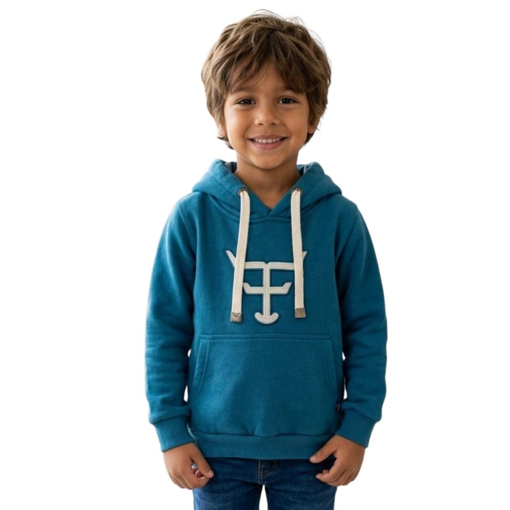 Moletom Infantil Texas Farm Azul Petróleo Com Logo Branco Modelo Canguru Com Capuz Ref:MTEEN0001
