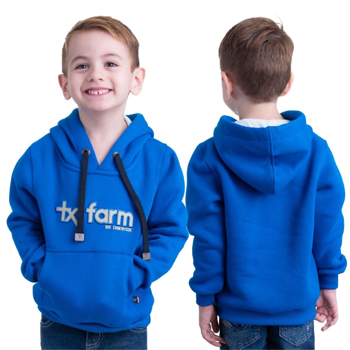 Moletom Infantil Texas Farm Azul Royal Modelo Canguru Com Logo Off White Ref:MTMINI 002