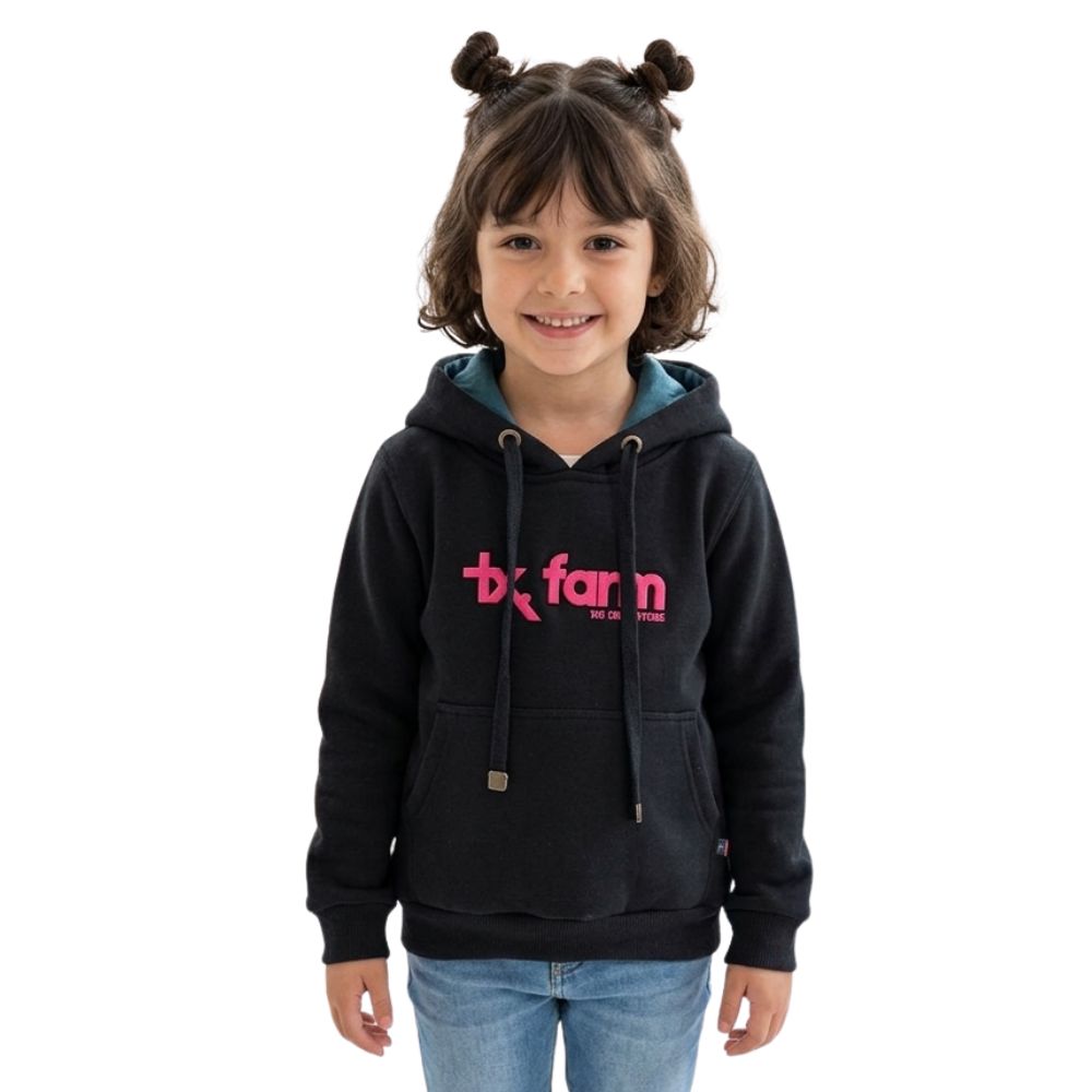 Moletom Infantil Texas Farm Preto Com Logo Rosa Modelo Canguru Com Capuz Ref:MTEEN0002