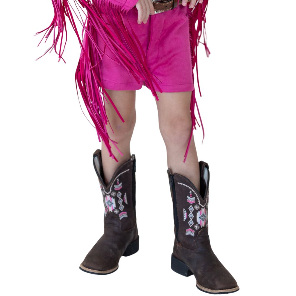 Shorts Princesa Infantil Country City Rosa Com Franja Ref:SPI2049