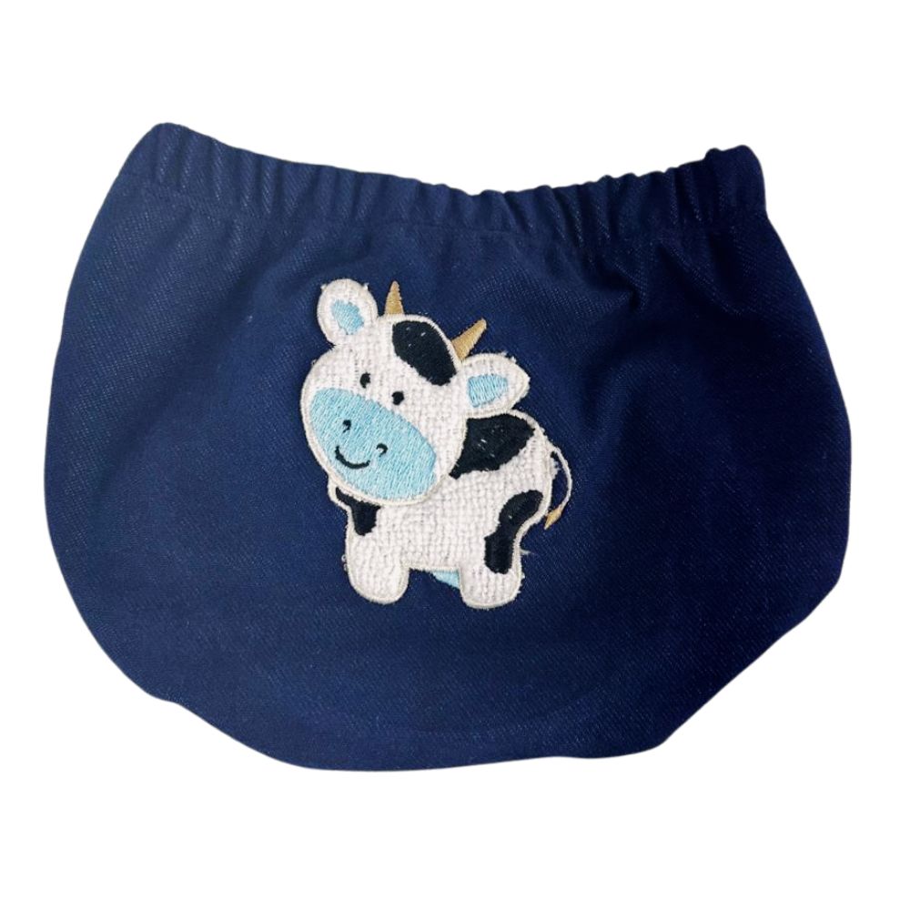 Tapa Fralda Bebê Masculino Com Lycra Azul Marinho Com Bordado De Boizinho Ref: MF242
