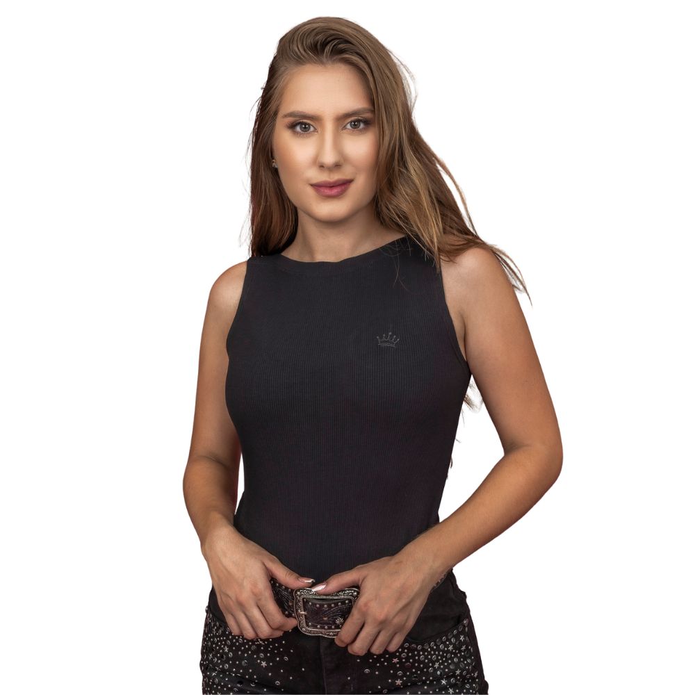Body Feminino Miss Country Básico Sem Manga Com Logo Preto Ref:003277