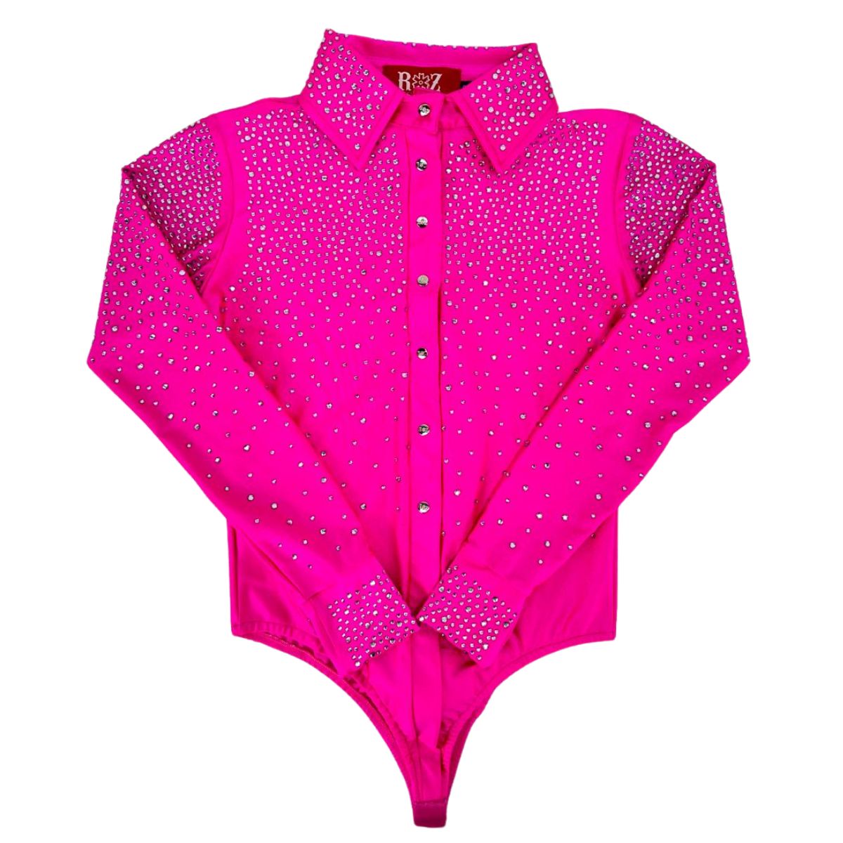 Body Feminino Roz Pink Manga Colarinho e Punho Bordado Em Strass R.244