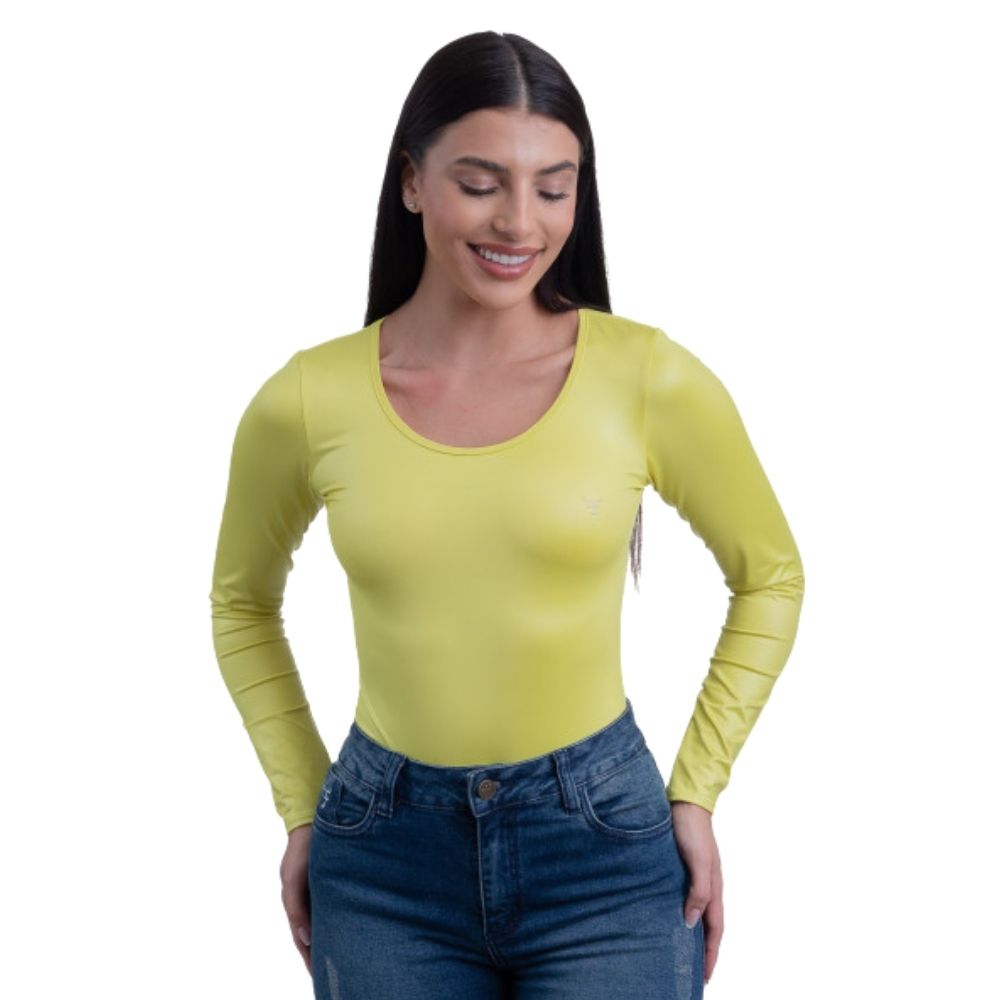 Body Feminino Texas Farm Amarelo Citrus Manga Longa Cirrê Foremost Ref.BOM002