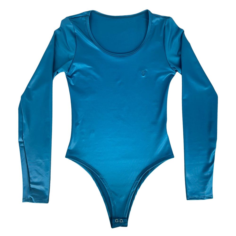 Body Feminino Texas Farm Cirre Fore Most Azul Petróleo Manga Longa Logo Pequeno Ref:BOM002