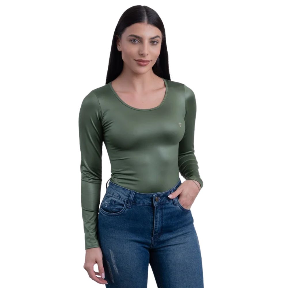 Body Feminino Texas Farm Cirrê Fore Most Verde Broto Manga Longa Ref:BOM002
