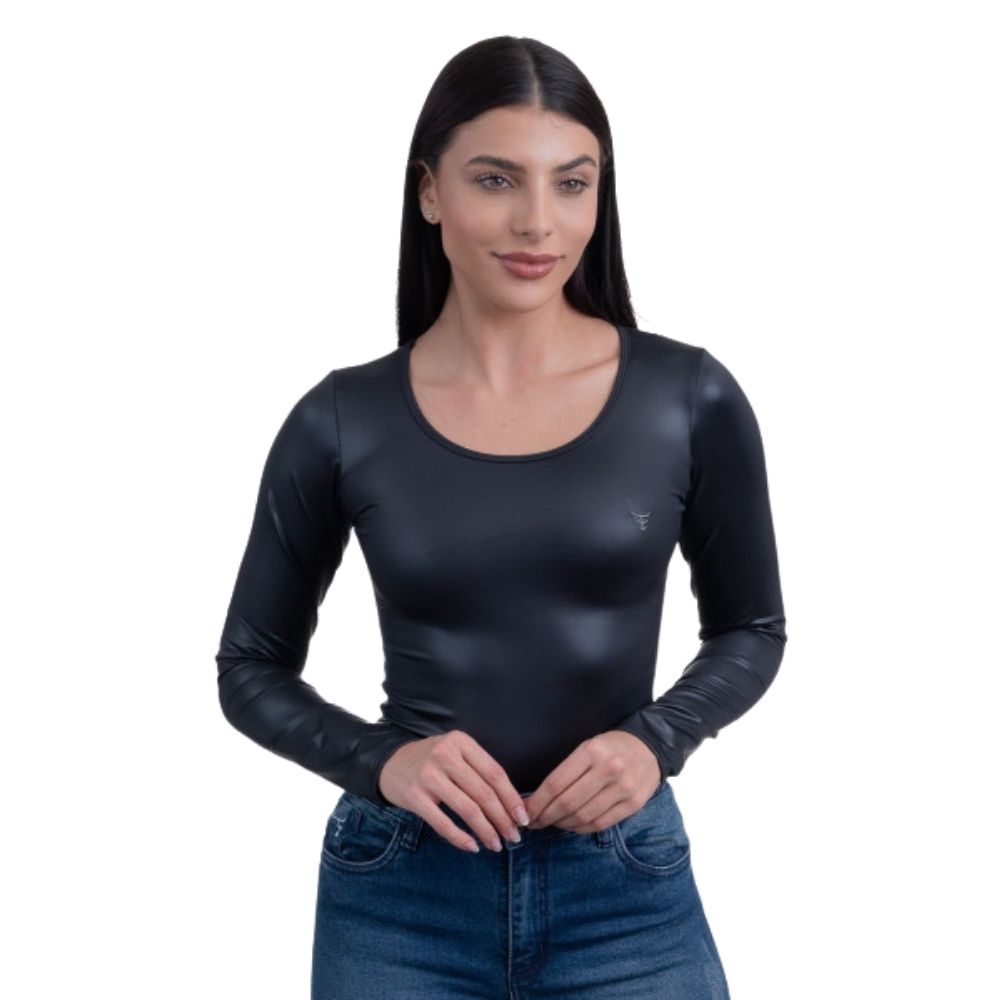 Body Feminino Texas Farm Preto Manga Longa Cirrê Foremost Ref.BOM002