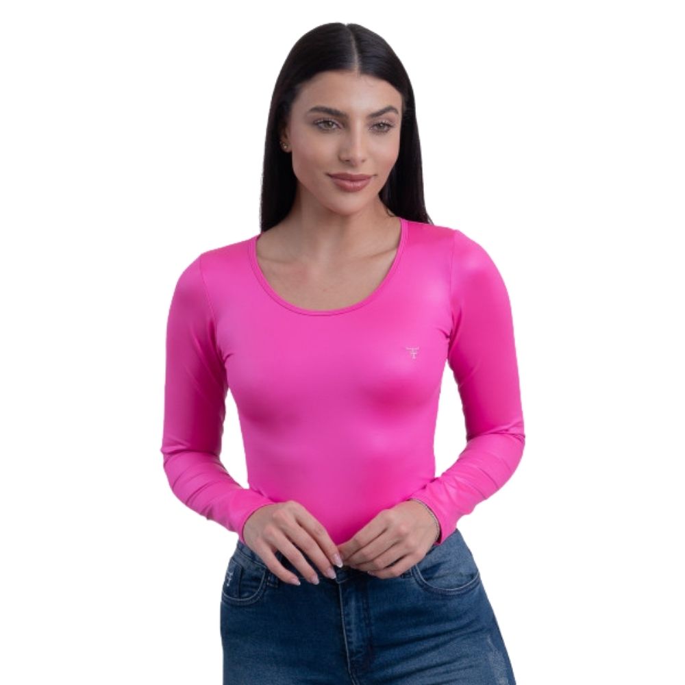 Body Feminino Texas Farm Rosa Pink Manga Longa Cirrê Foremost Ref.BOM002