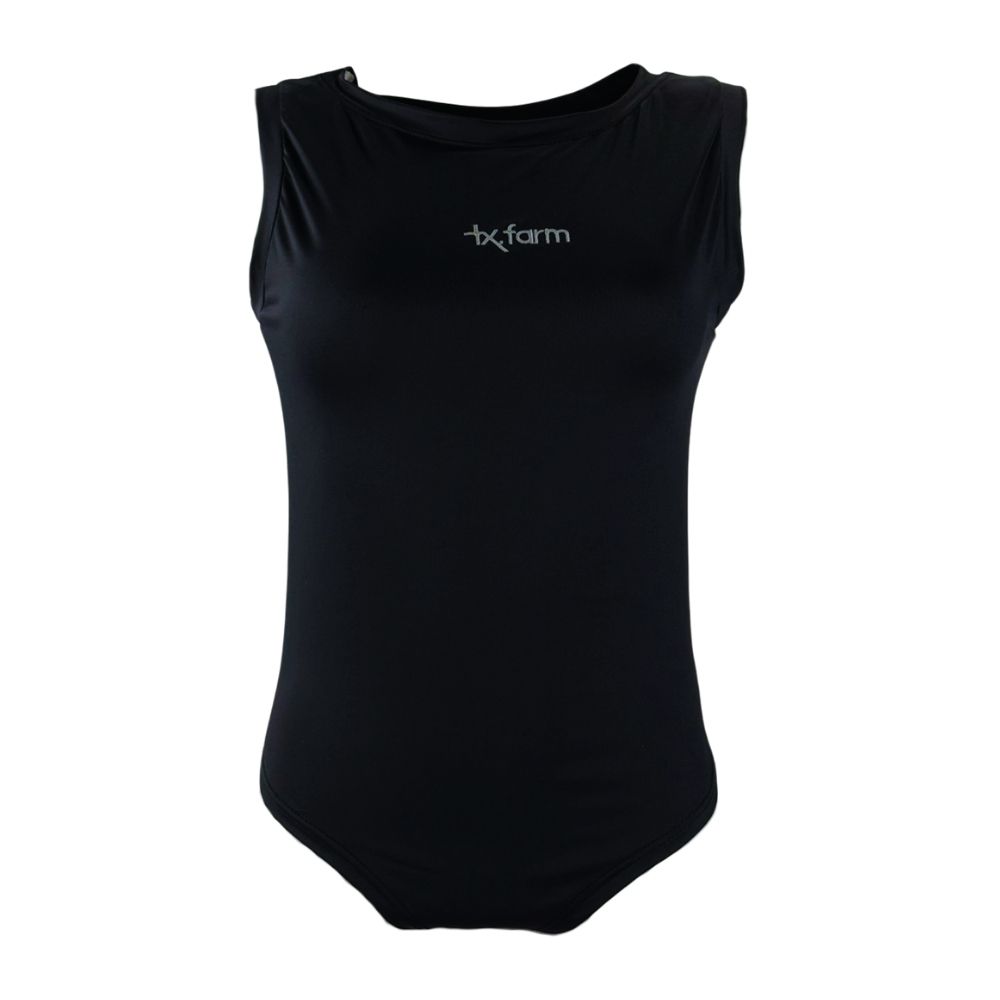 Body Feminino Texas Farm Sem Manga Poliamida UV50+ Preto Com Logo Bordado Em Cinza REF: BP001