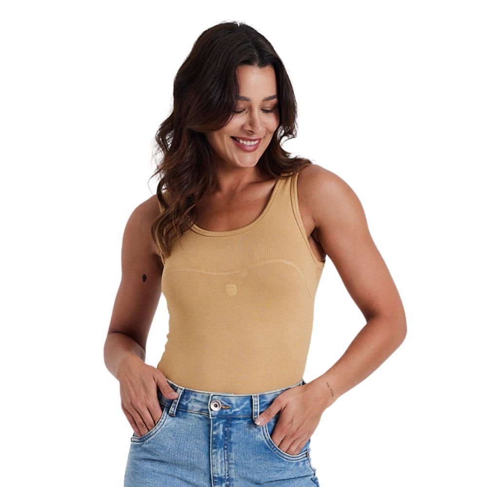 Body Feminino TXC Slim Malha Bege Logo Pequeno Bordado - REF: 51153