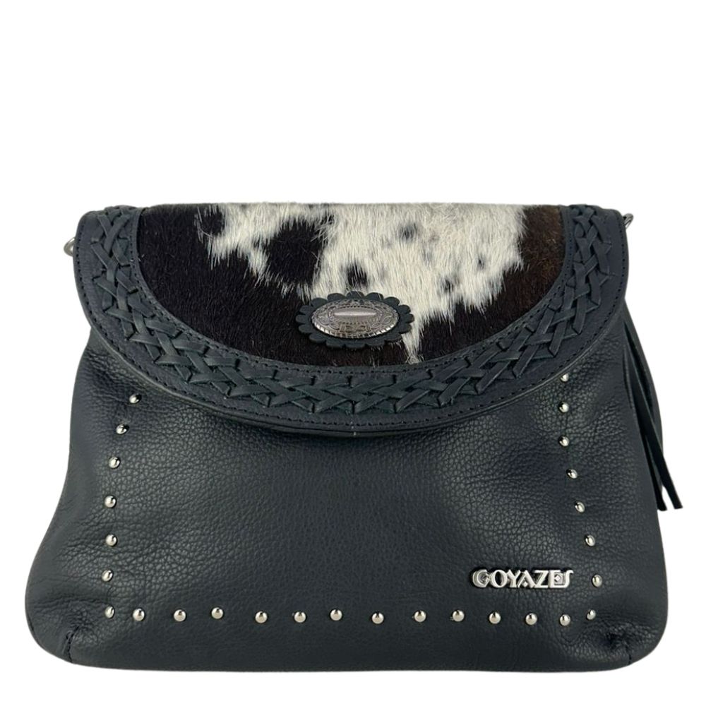 Bolsa Feminina Couro Pit Stop Preto Com Pelo Bovino - Ref. B-2518-6