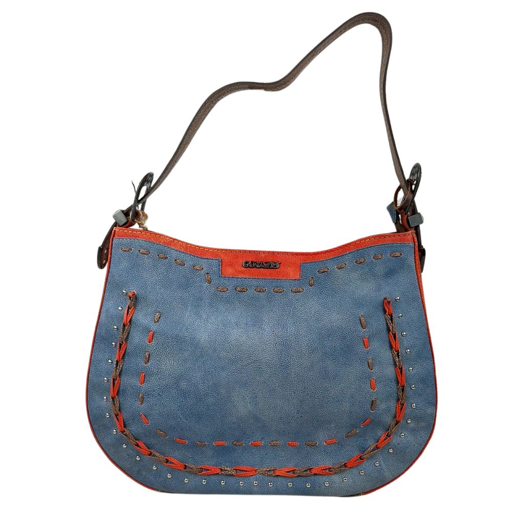 Bolsa Feminina Goyazes Couro Cabardino Azul/Orange - Ref. B-2201-1