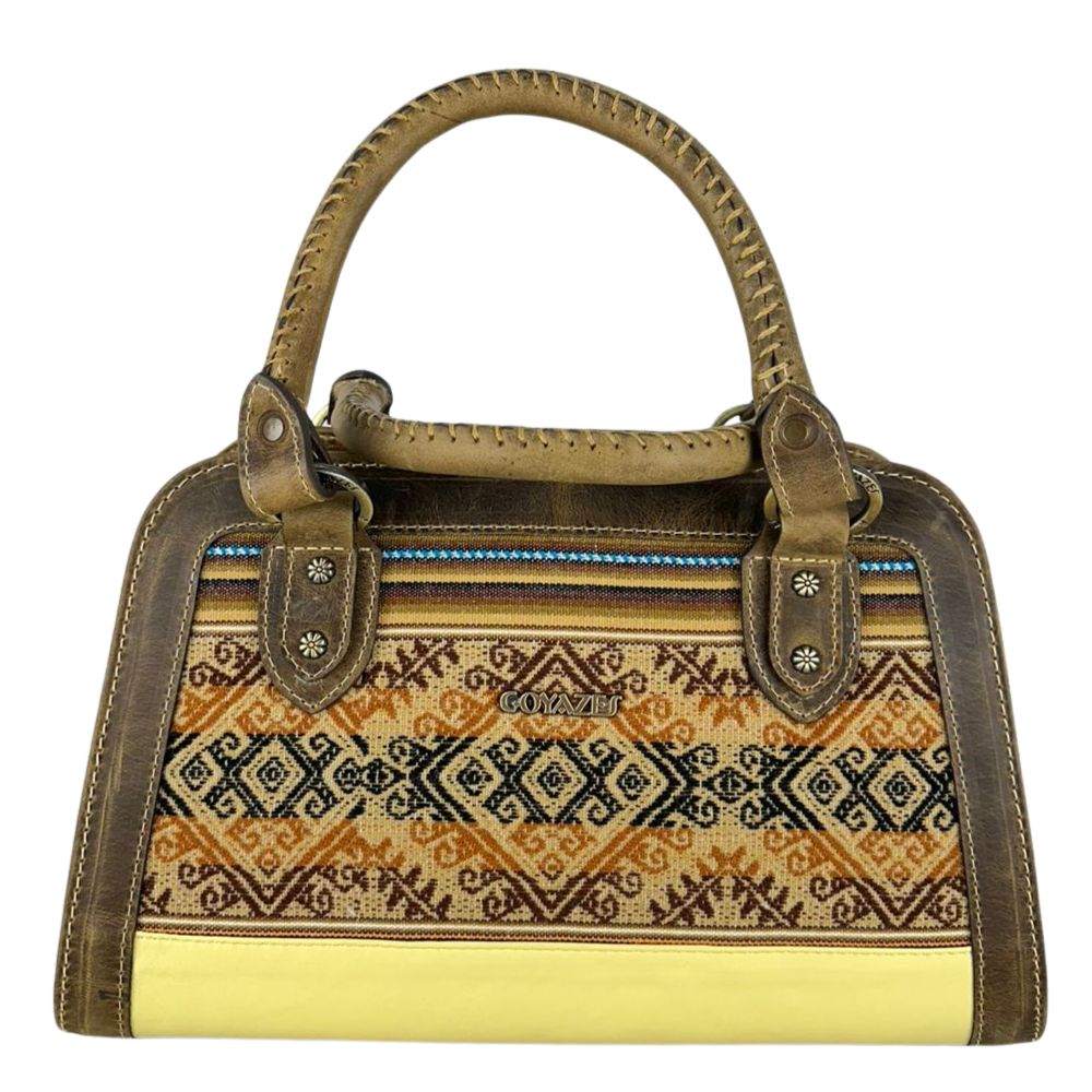 Bolsa Feminina Goyazes Couro Dallas Ocre Tecido Inca Ref:B-2511-3