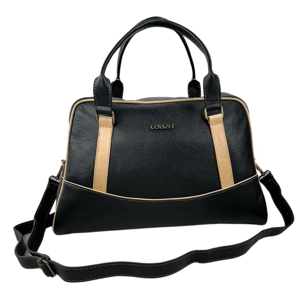 Bolsa Feminina Goyazes Couro Pit Stop Preto/Bege - REF: B-2302-1